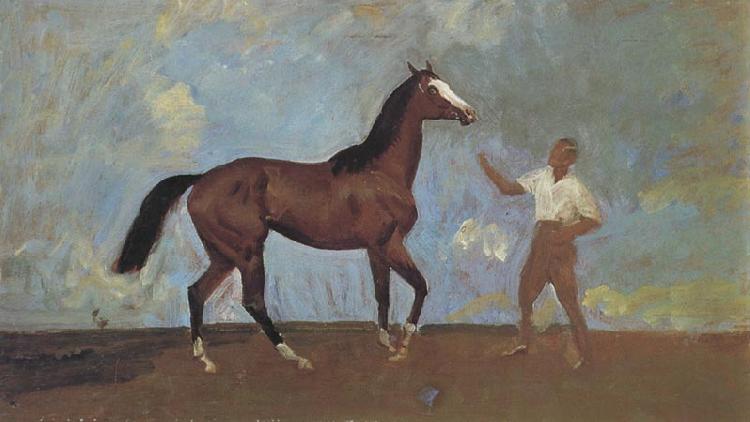 Sir Alfred Munnings,P.R.A The Racehorse 'Amberguity'  Held by Tom Slocombe